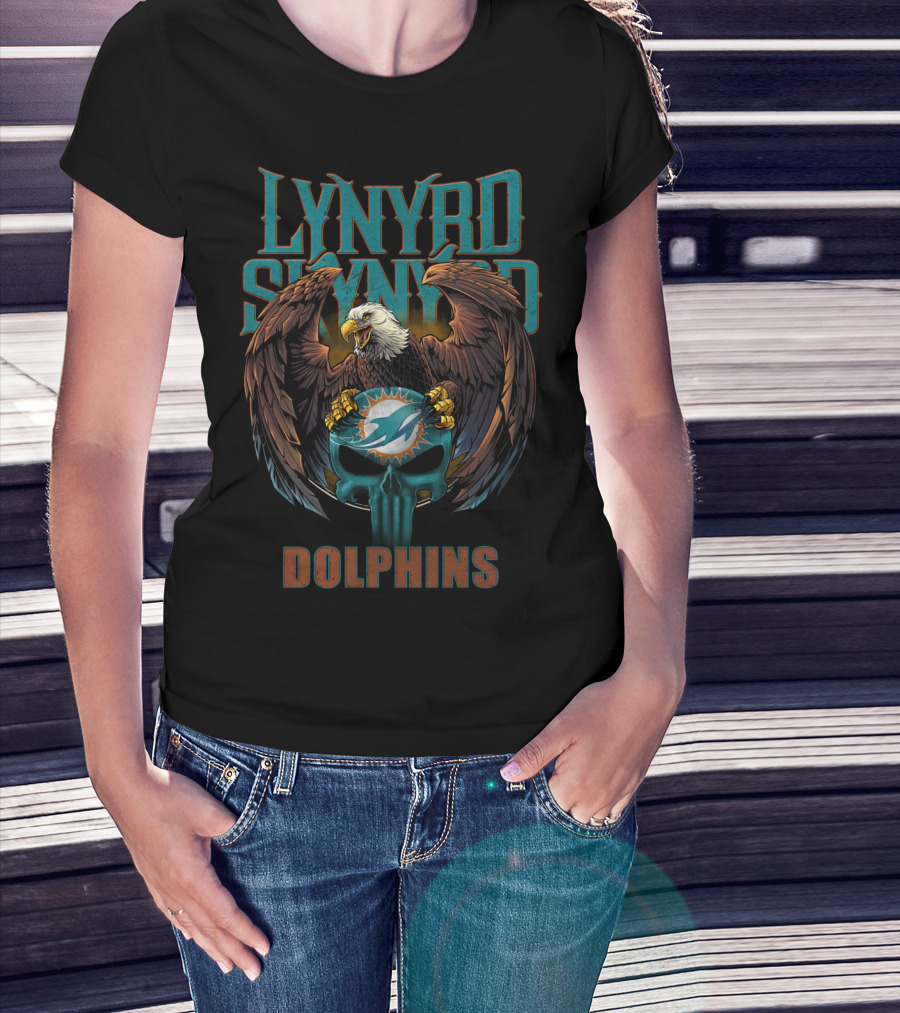 Lynyrd Skynyrd Miami Dolphins Eagle Skulls T-Shirt