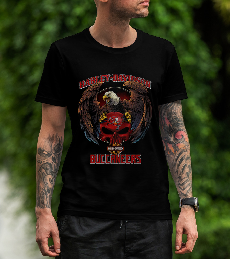 Harley Davidson Buccaneers Bald Eagle And Skull T-Shirt