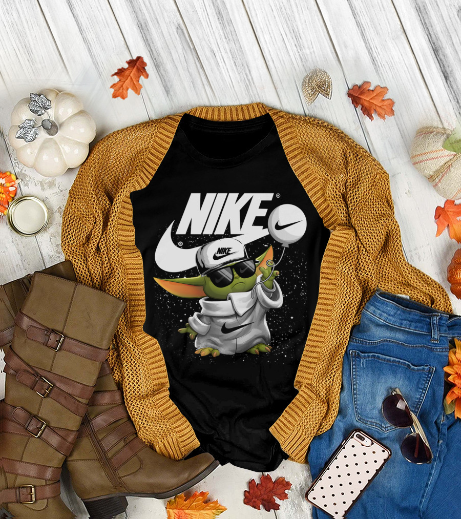 Nike Baby Yoda With Sunglasses And Balloon T-Shirt