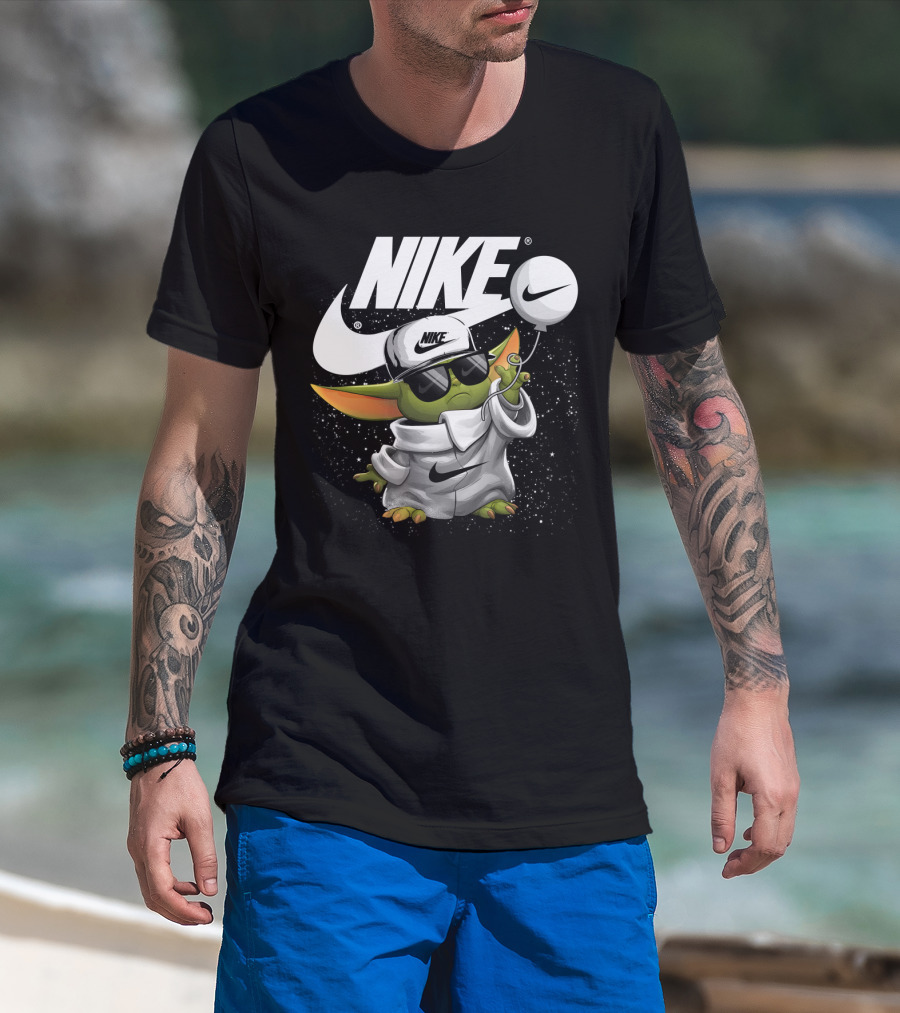 Nike Baby Yoda With Sunglasses And Balloon T-Shirt
