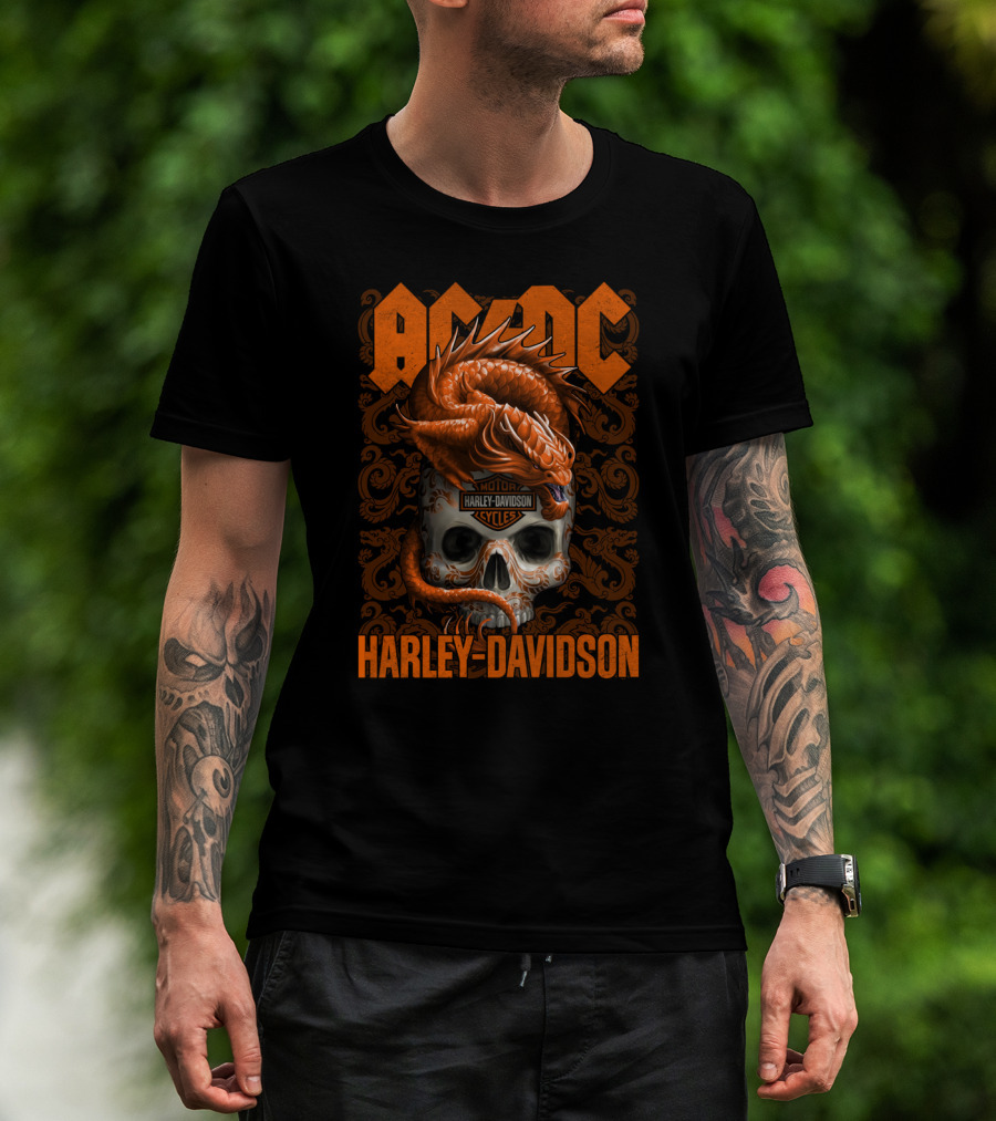 Acdc Harley Davidson Dragon Skull T-Shirt