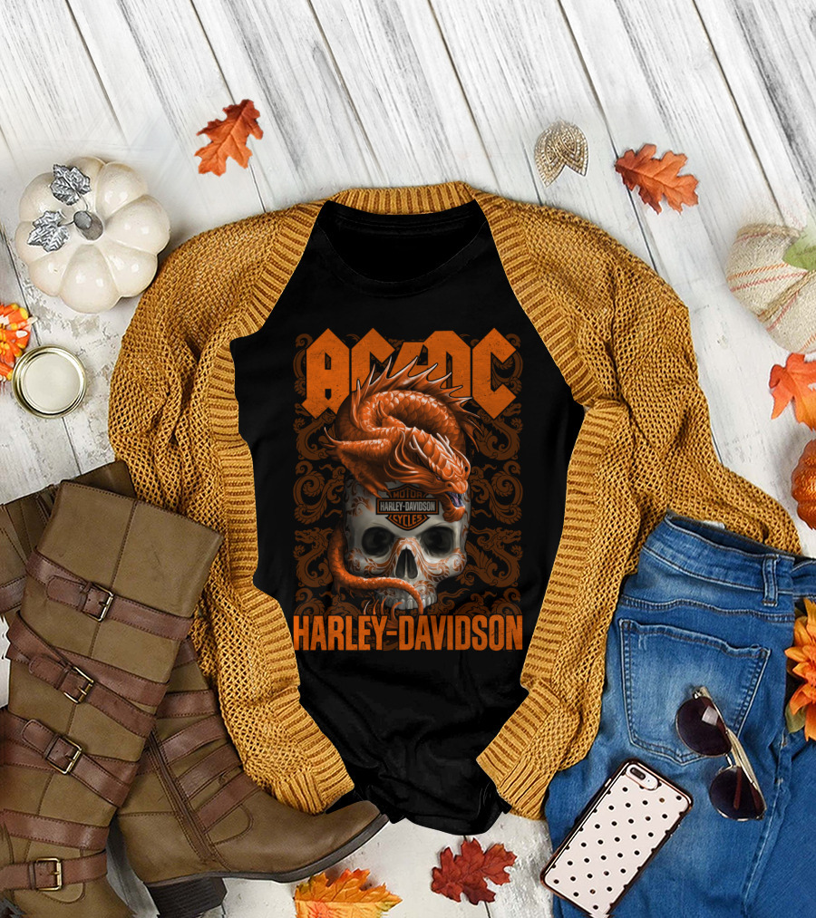 Acdc Harley Davidson Dragon Skull T-Shirt