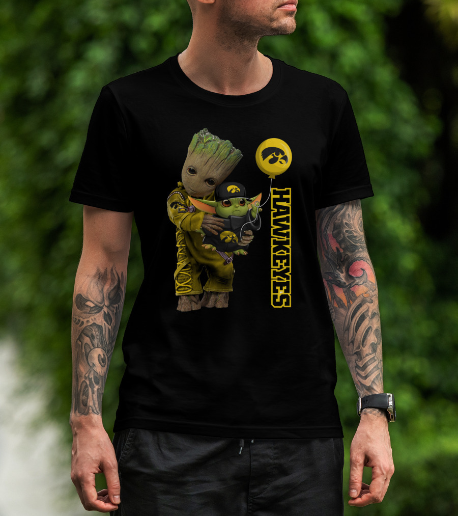 G&Y Iowa Hawkeyes Groot And Baby Yoda Balloon T-Shirt