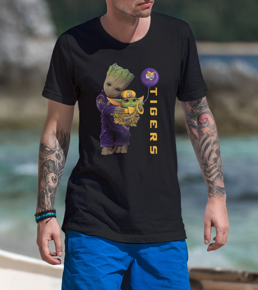 Groot And Baby Yoda Lsu Tigers Fan Gear T-Shirt
