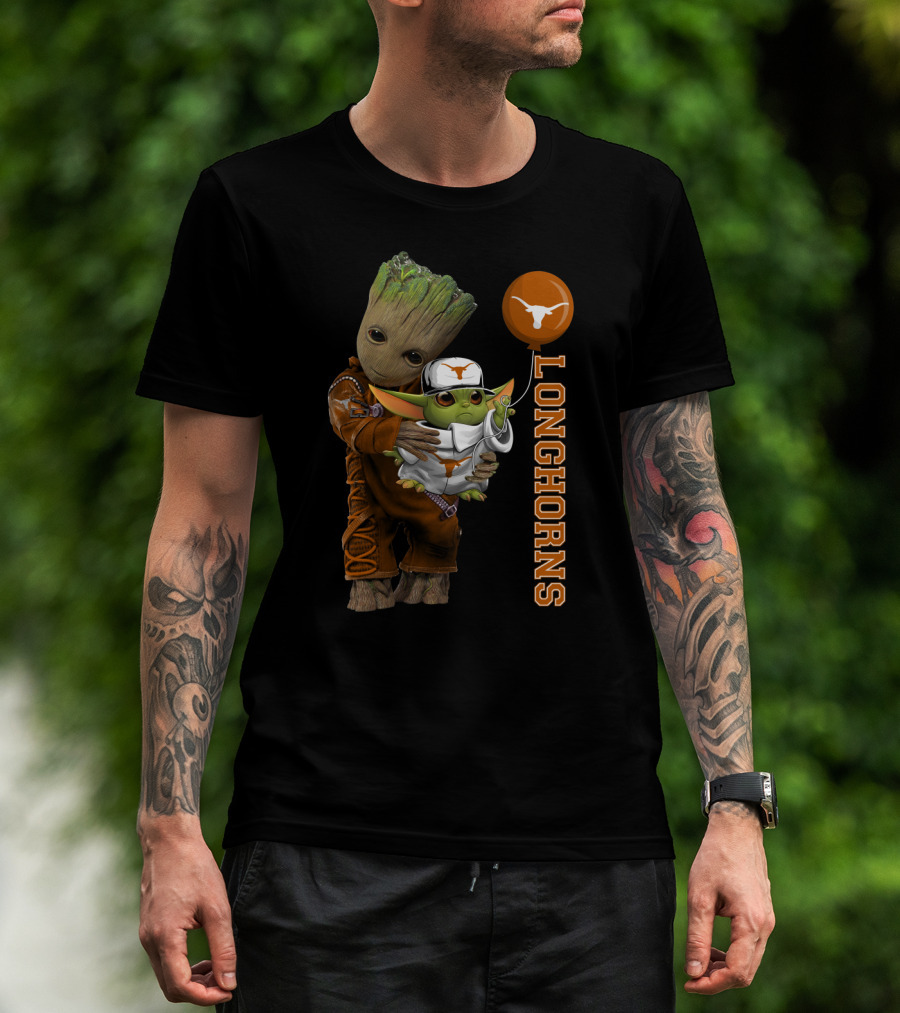 G&Y Texas Longhorns Groot Baby Yoda Balloon T-Shirt