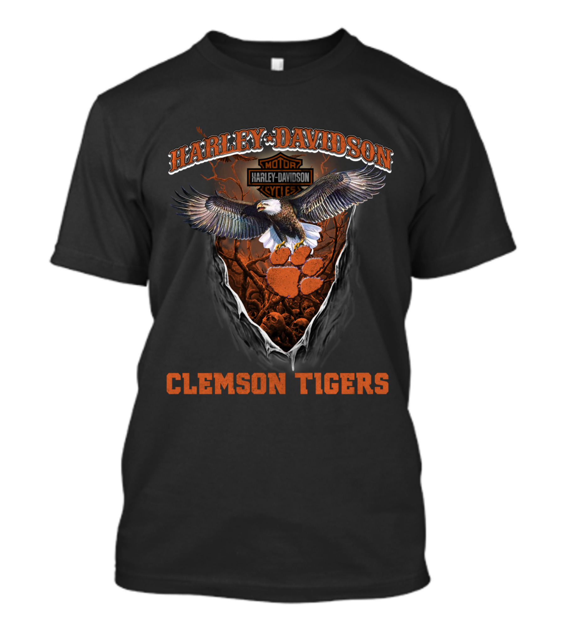 Harley Davidson Clemson Tigers Bald Eagle Paw T-Shirt