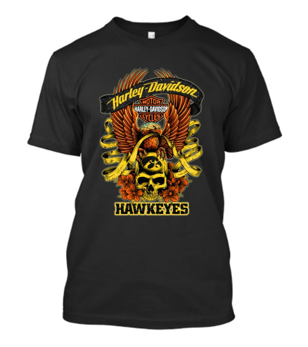Harley Davidson Motor Cycles Hawkeyes Skull Eagle Winged T-Shirt