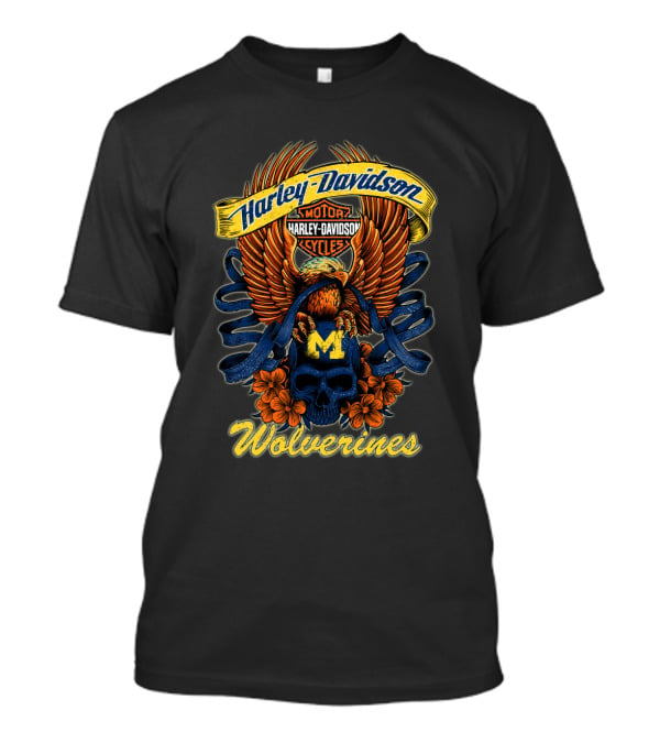 Wolverines Harley Davidson Michigan Motorcycles Eagle Skull T-Shirt