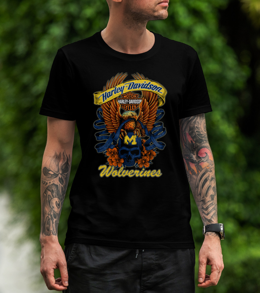 Wolverines Harley Davidson Michigan Motorcycles Eagle Skull T-Shirt
