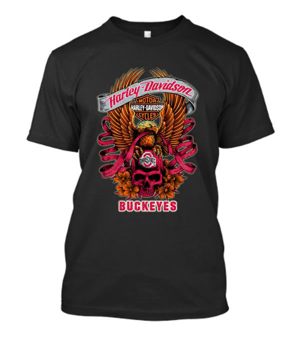 Harley Davidson Ohio State Buckeyes Skull And Eagle T-Shirt