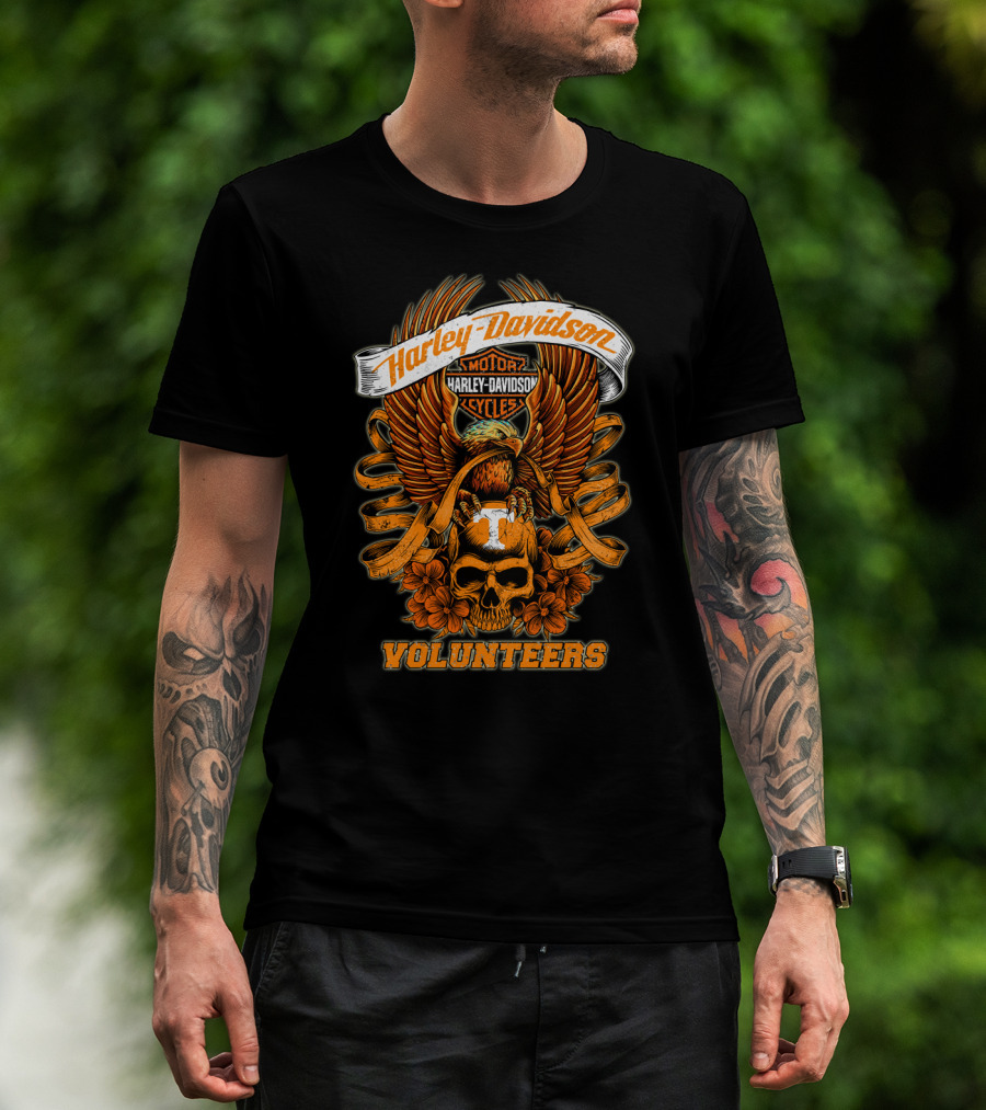 Harley Davidson Tennessee Volunteers Skull And Eagle T-Shirt