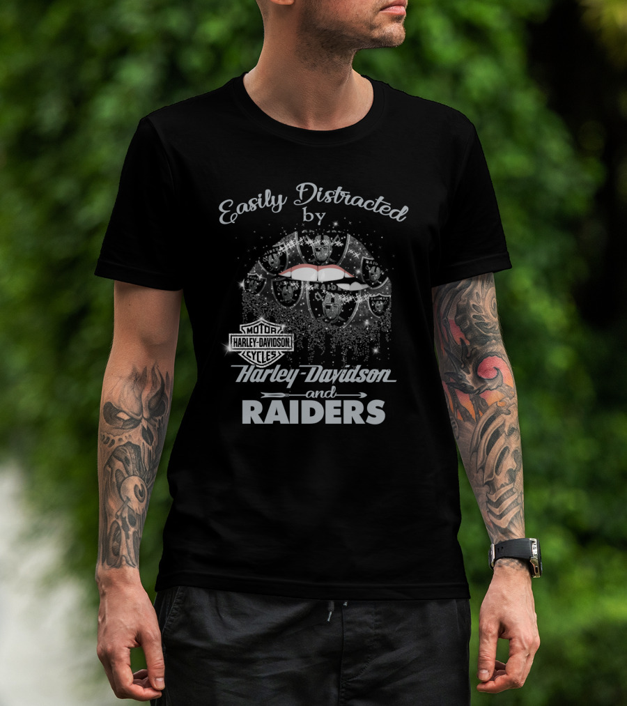 Easily Distracted By Harley Davidson And Raiders T-Shirt