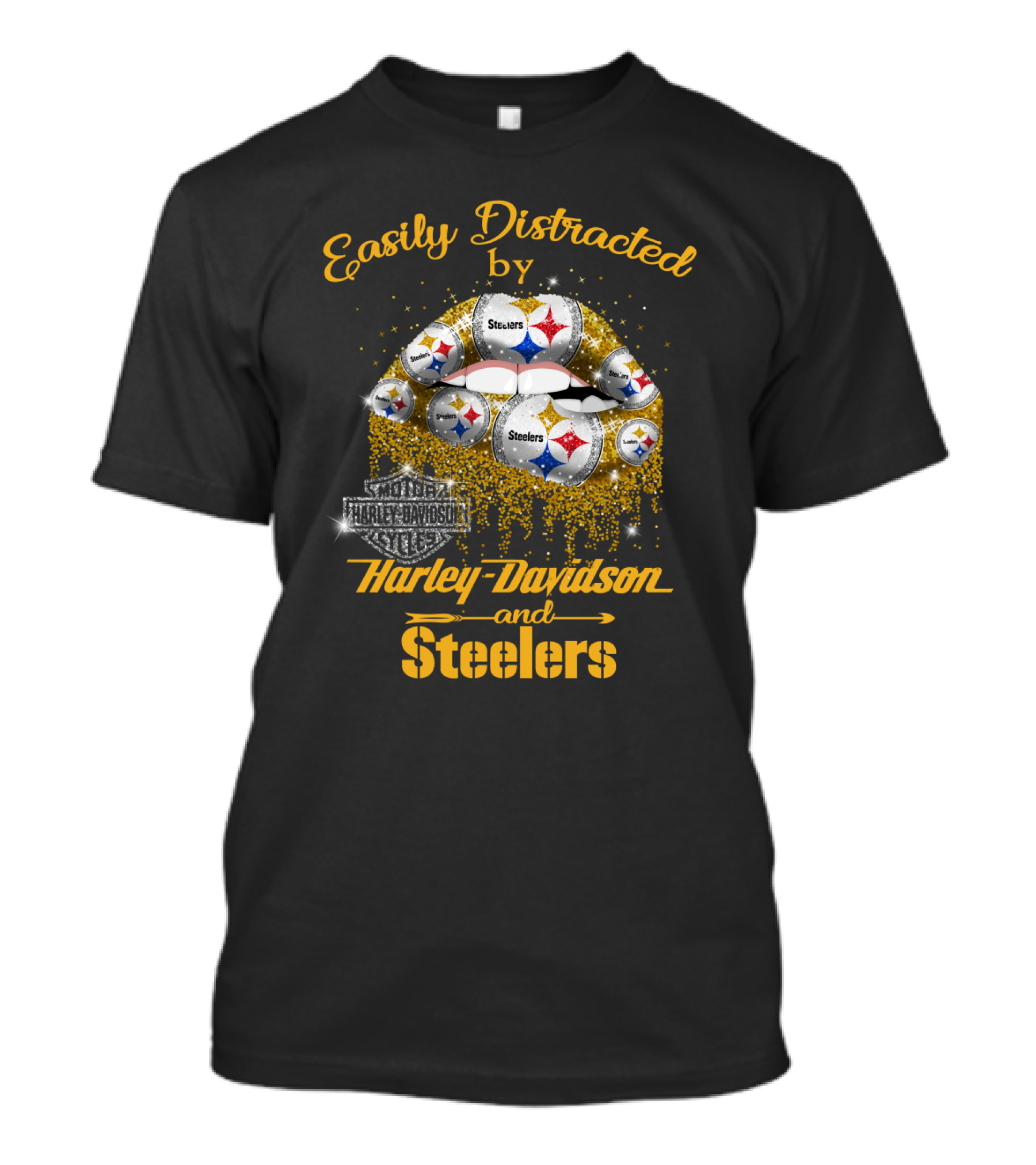 Easily Distracted By Harley Davidson And Steelers T-Shirt