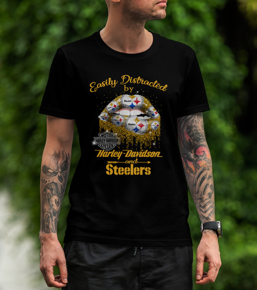Easily Distracted By Harley Davidson And Steelers T-Shirt