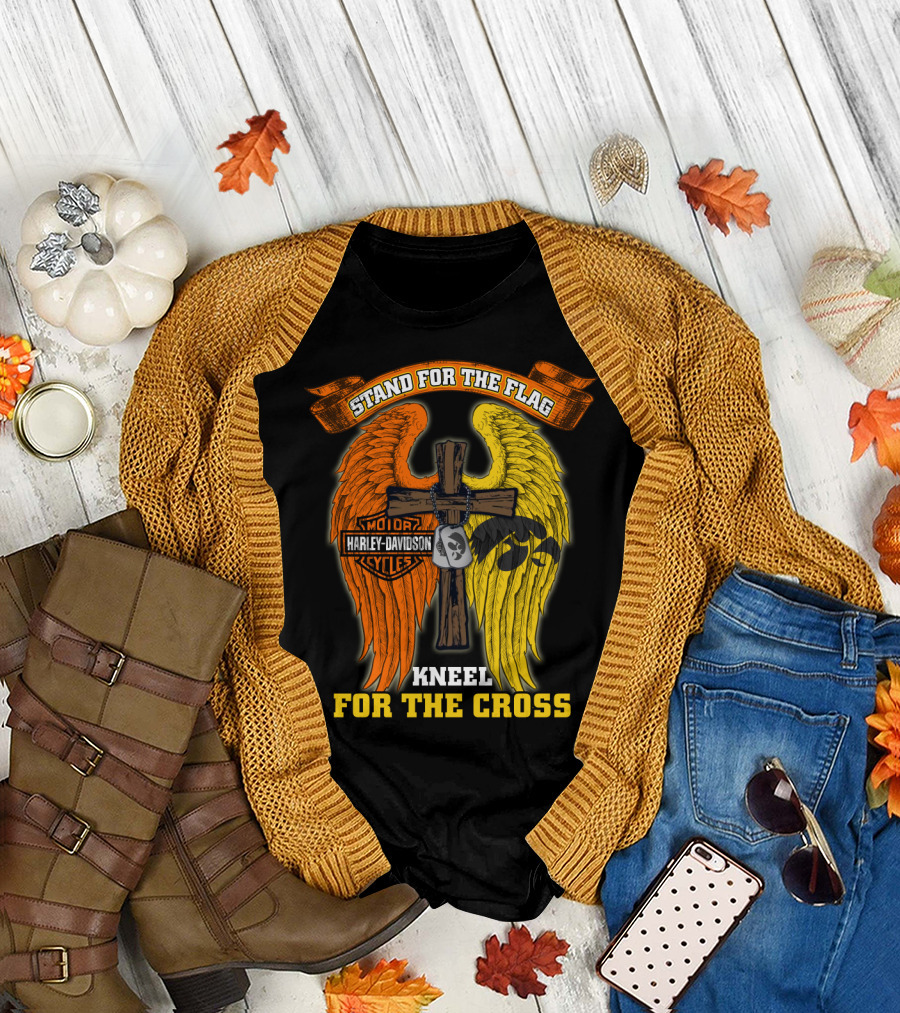 Stand For The Flag Kneel For The Cross Harley Davidson Iowa Hawkeyes T-Shirt