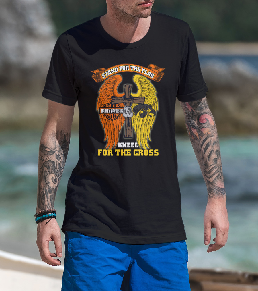 Stand For The Flag Kneel For The Cross Harley Davidson Iowa Hawkeyes T-Shirt