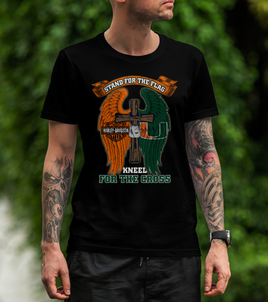 Stand For The Flag Kneel For The Cross Harley Davidson Miami Hurricanes T-Shirt
