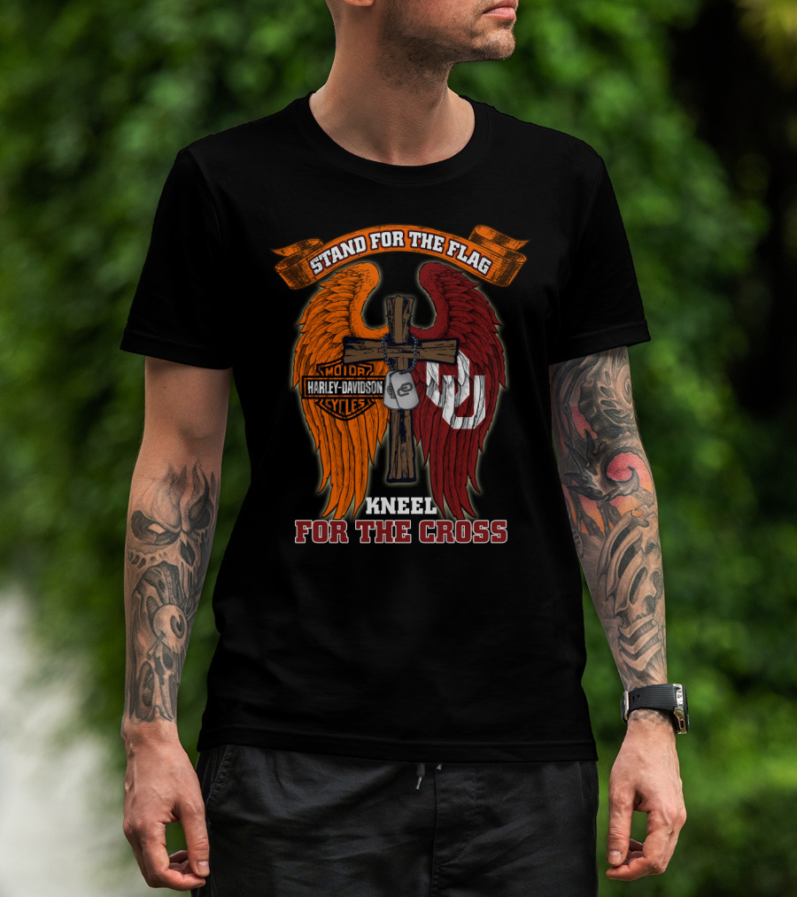 Stand For The Flag Kneel For The Cross Harley Davidson Oklahoma Sooners T-Shirt