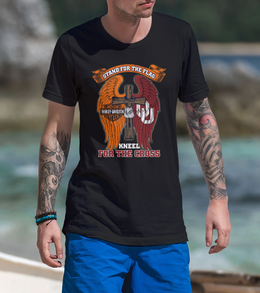 Stand For The Flag Kneel For The Cross Harley Davidson Oklahoma Sooners T-Shirt