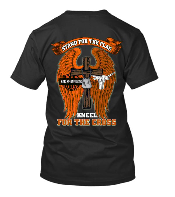 Stand For The Flag Kneel For The Cross Harley Davidson Wings Texas Longhorns T-Shirt