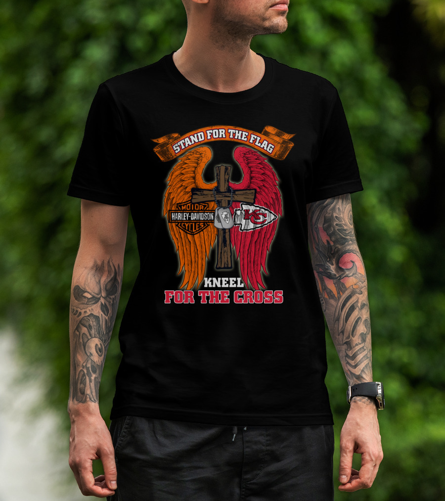 Stand For The Flag Kneel For The Cross Harley Davidson Kansas City Chiefs T-Shirt
