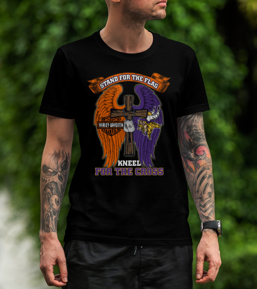 Stand For The Flag Kneel For The Cross Harley Davidson Minnesota Vikings T-Shirt