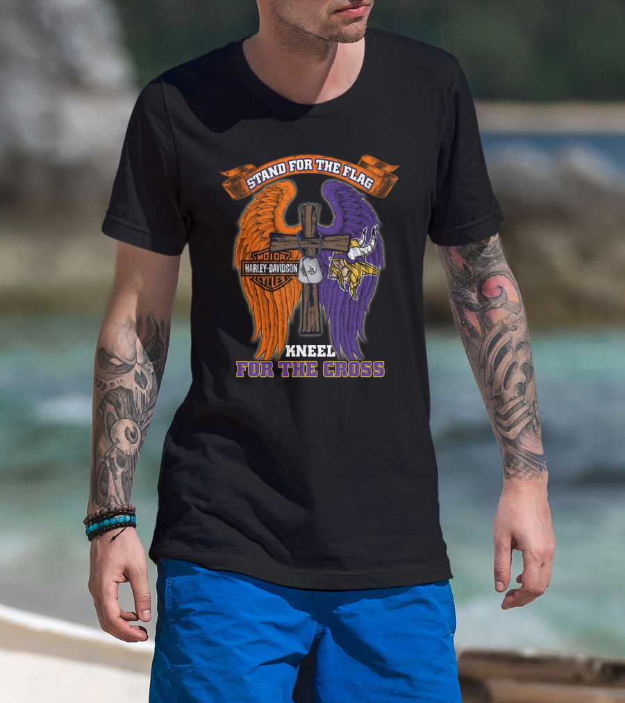 Stand For The Flag Kneel For The Cross Harley Davidson Minnesota Vikings T-Shirt