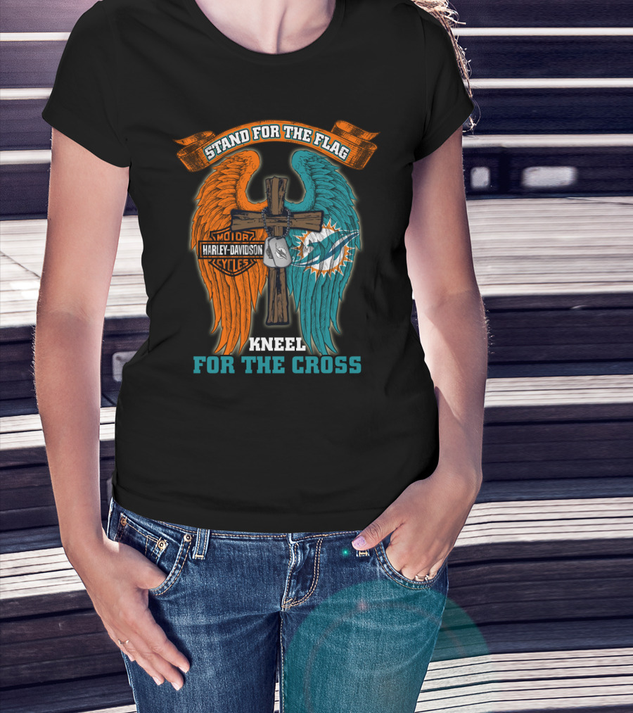 Stand For The Flag Kneel For The Cross Miami Dolphins Harley Davidson T-Shirt