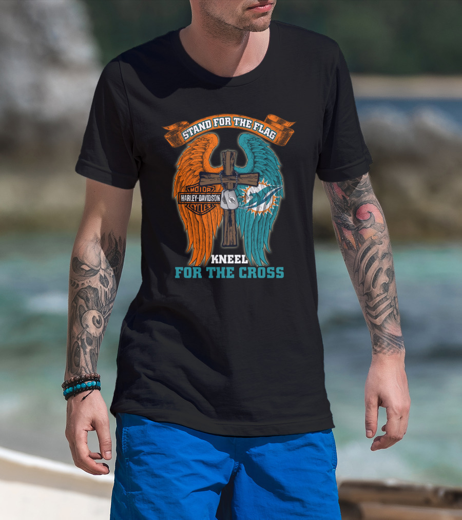 Stand For The Flag Kneel For The Cross Miami Dolphins Harley Davidson T-Shirt