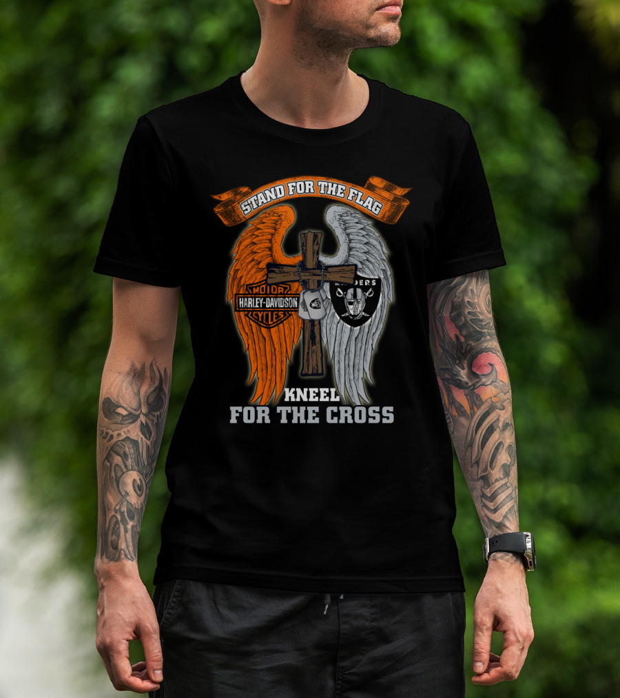 Stand For The Flag Harley Davidson Kneel For The Cross Raiders T-Shirt