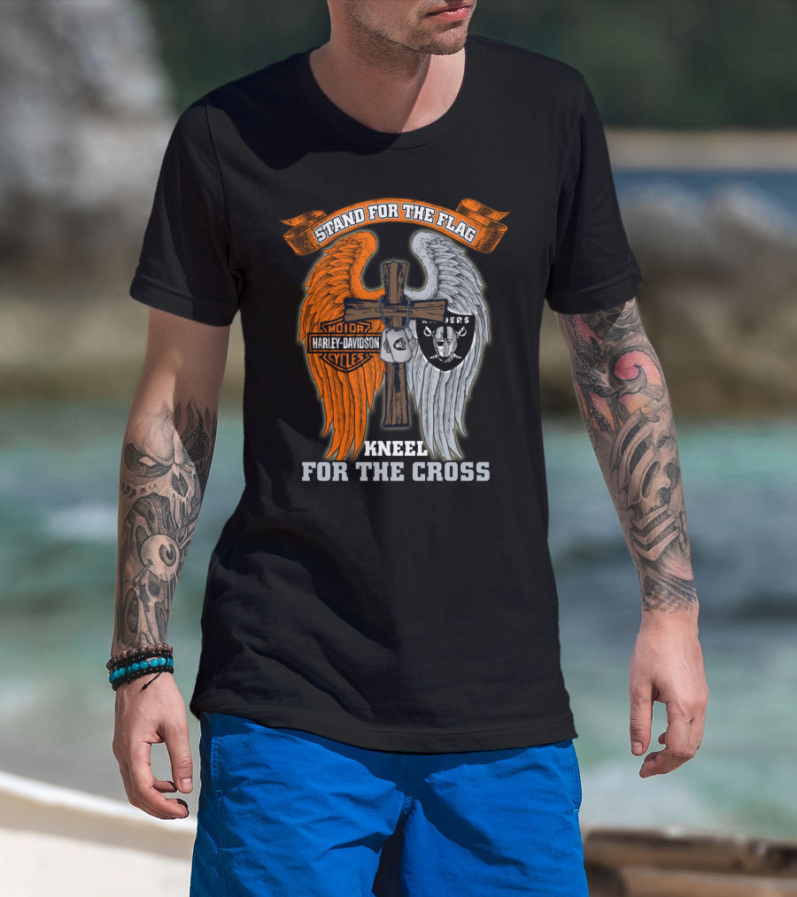 Stand For The Flag Harley Davidson Kneel For The Cross Raiders T-Shirt
