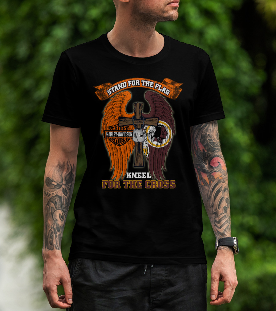 Stand For The Flag Kneel For The Cross Harley Davidson Washington Redskins T-Shirt