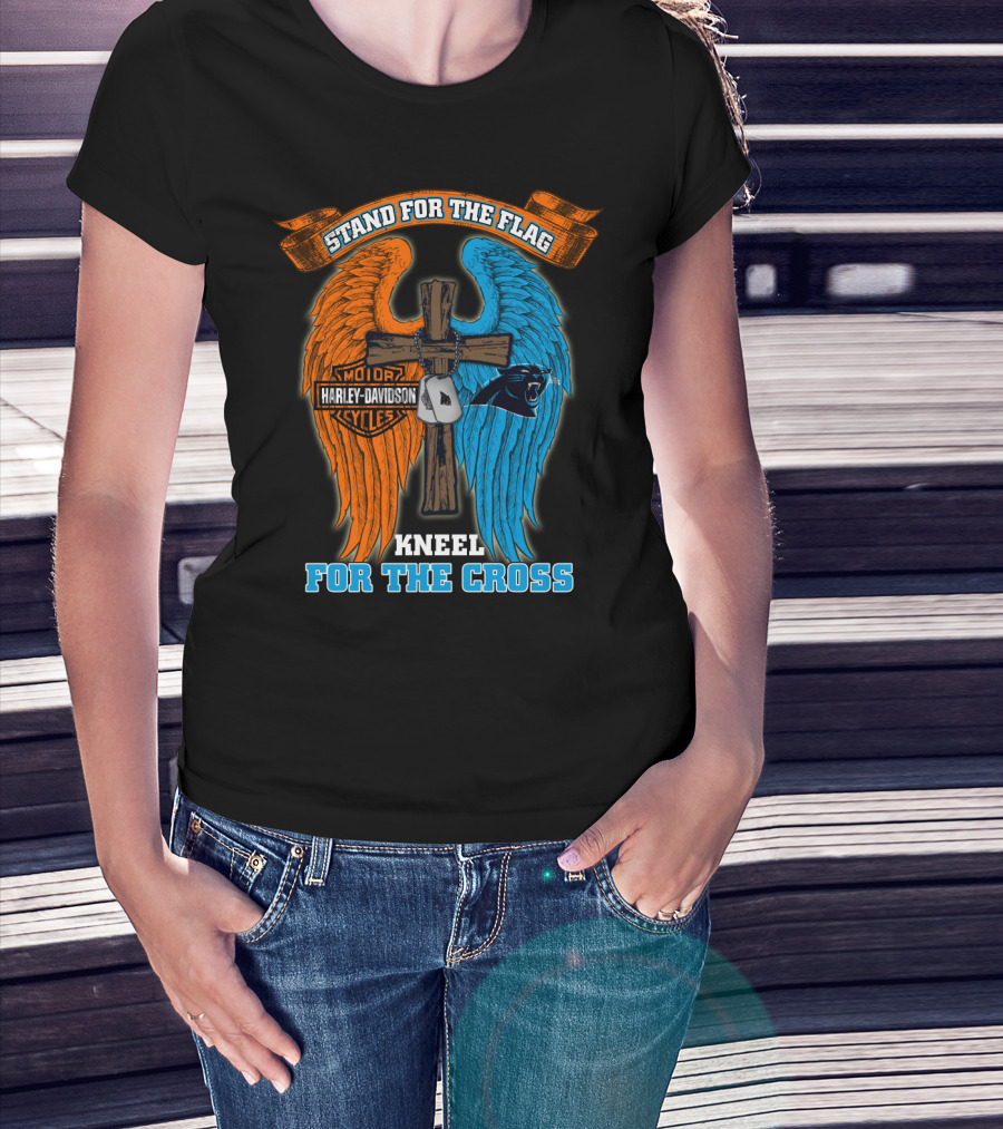 Stand For The Flag Kneel For The Cross Harley Davidson Carolina Panthers T-Shirt