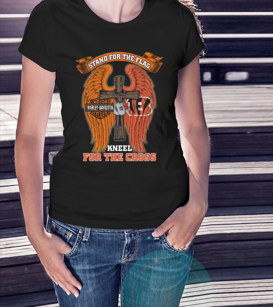 Stand For The Flag Kneel For The Cross Harley Davidson Cincinnati Bengals T-Shirt