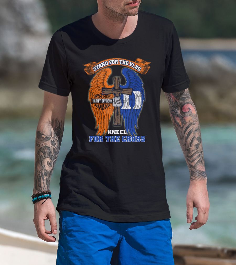 Stand For The Flag Kneel For The Cross Harley Davidson Duke Blue Devils T-Shirt