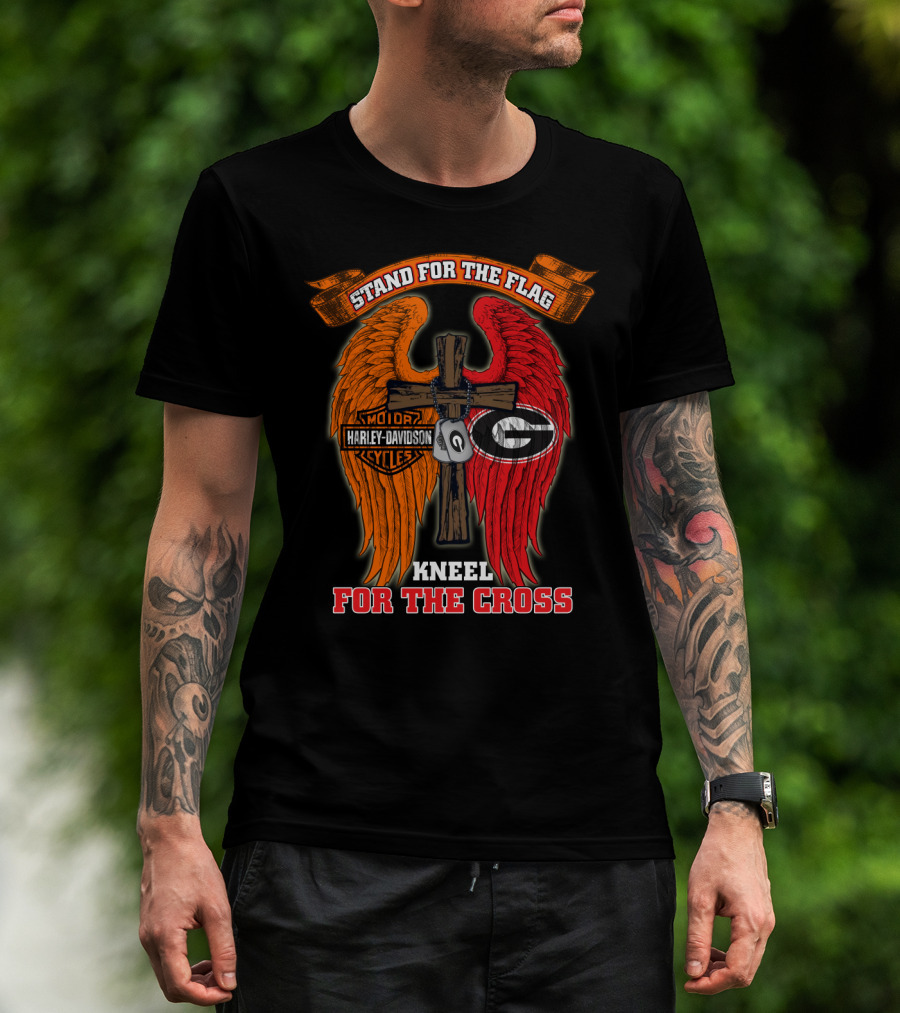 Harley Davidson Georgia Bulldogs Stand For The Flag Kneel For The Cross T-Shirt