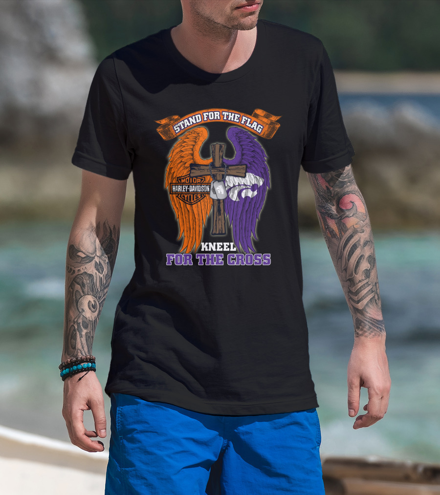 Stand For The Flag Kneel For The Cross Harley Davidson Kansas State Wildcats T-Shirt