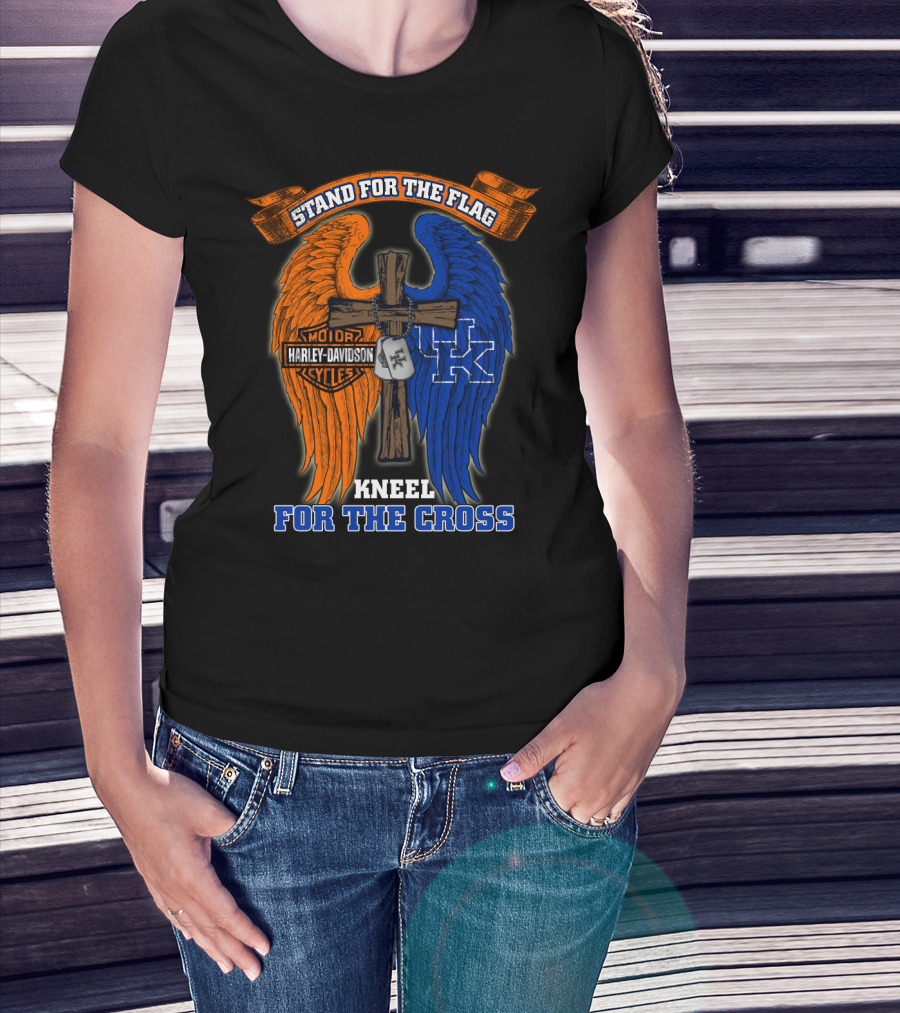 Stand For The Flag Kneel For The Cross Harley Davidson Kentucky Wildcats T-Shirt