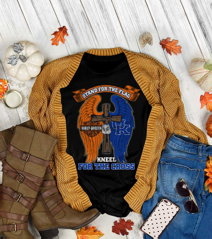 Stand For The Flag Kneel For The Cross Harley Davidson Kentucky Wildcats T-Shirt