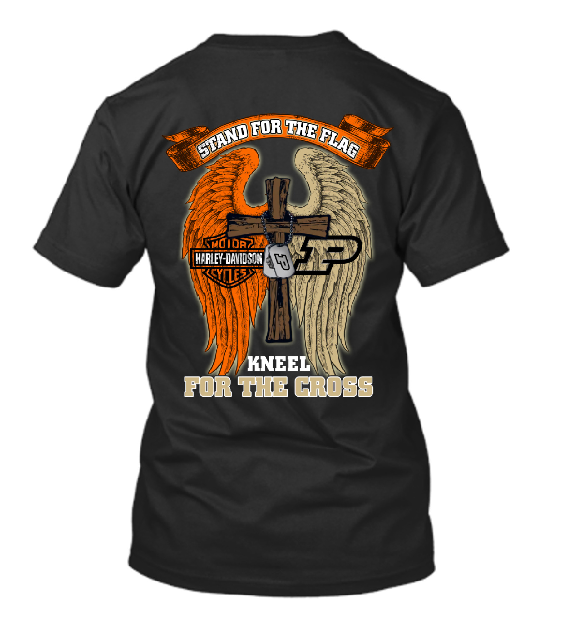 Stand For The Flag Kneel For The Cross Harley Davidson Purdue Boilermakers Cross Wings T-Shirt