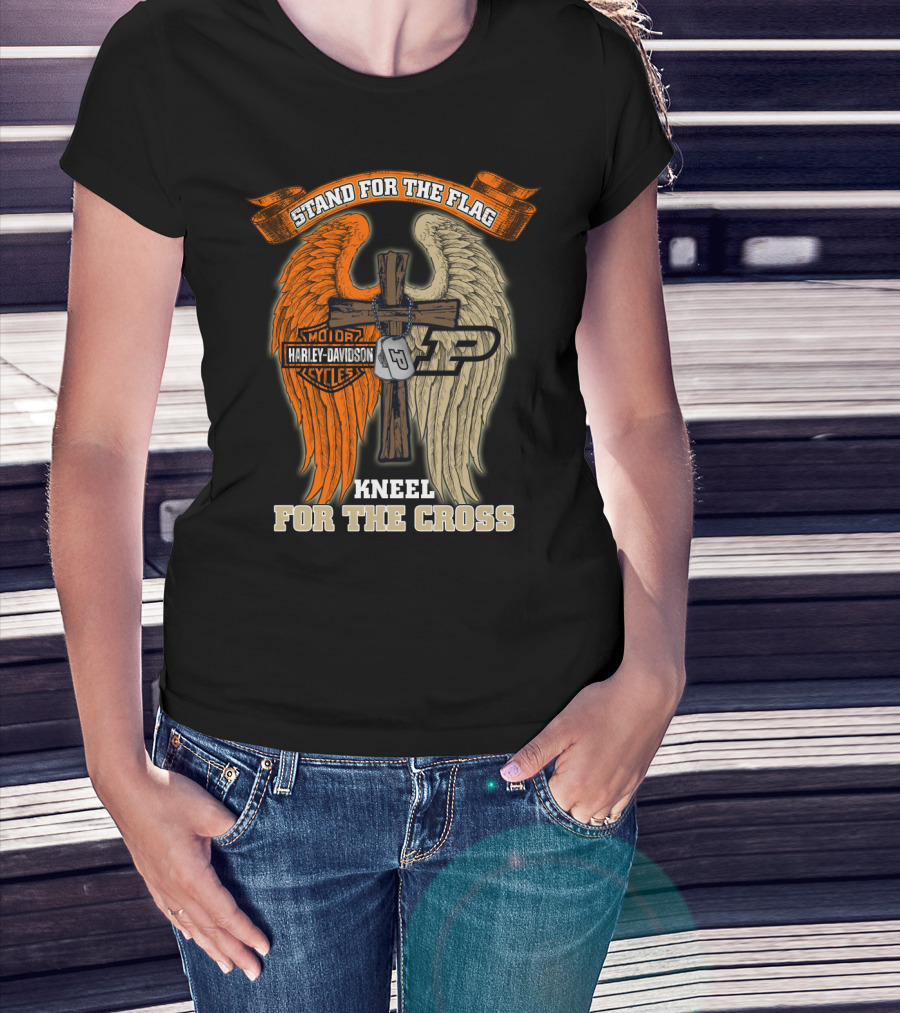 Stand For The Flag Kneel For The Cross Harley Davidson Purdue Boilermakers Cross Wings T-Shirt