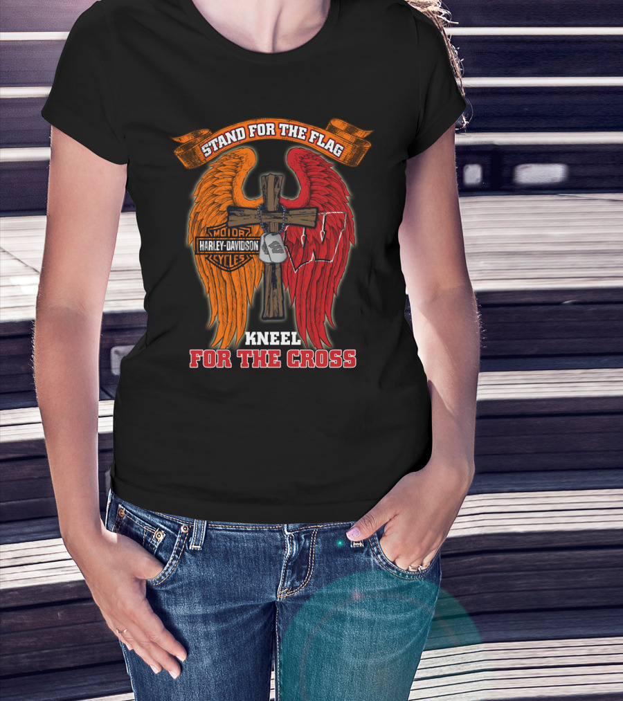 Stand For The Flag Kneel For The Cross Harley Davidson Wisconsin Badgers T-Shirt