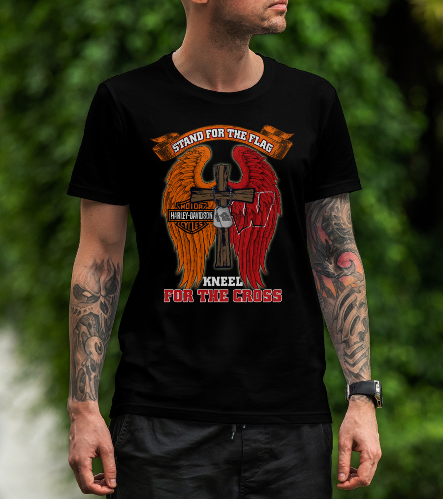 Stand For The Flag Kneel For The Cross Harley Davidson Wisconsin Badgers T-Shirt