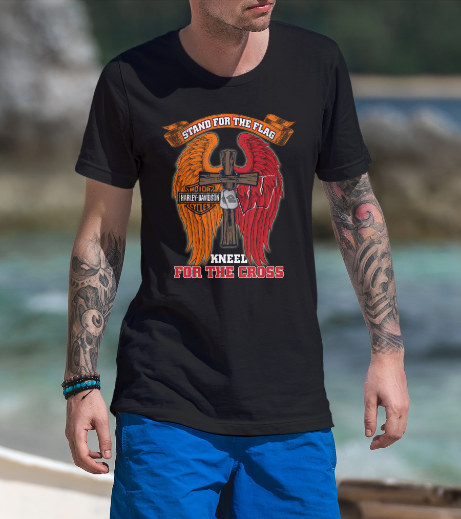 Stand For The Flag Kneel For The Cross Harley Davidson Wisconsin Badgers T-Shirt