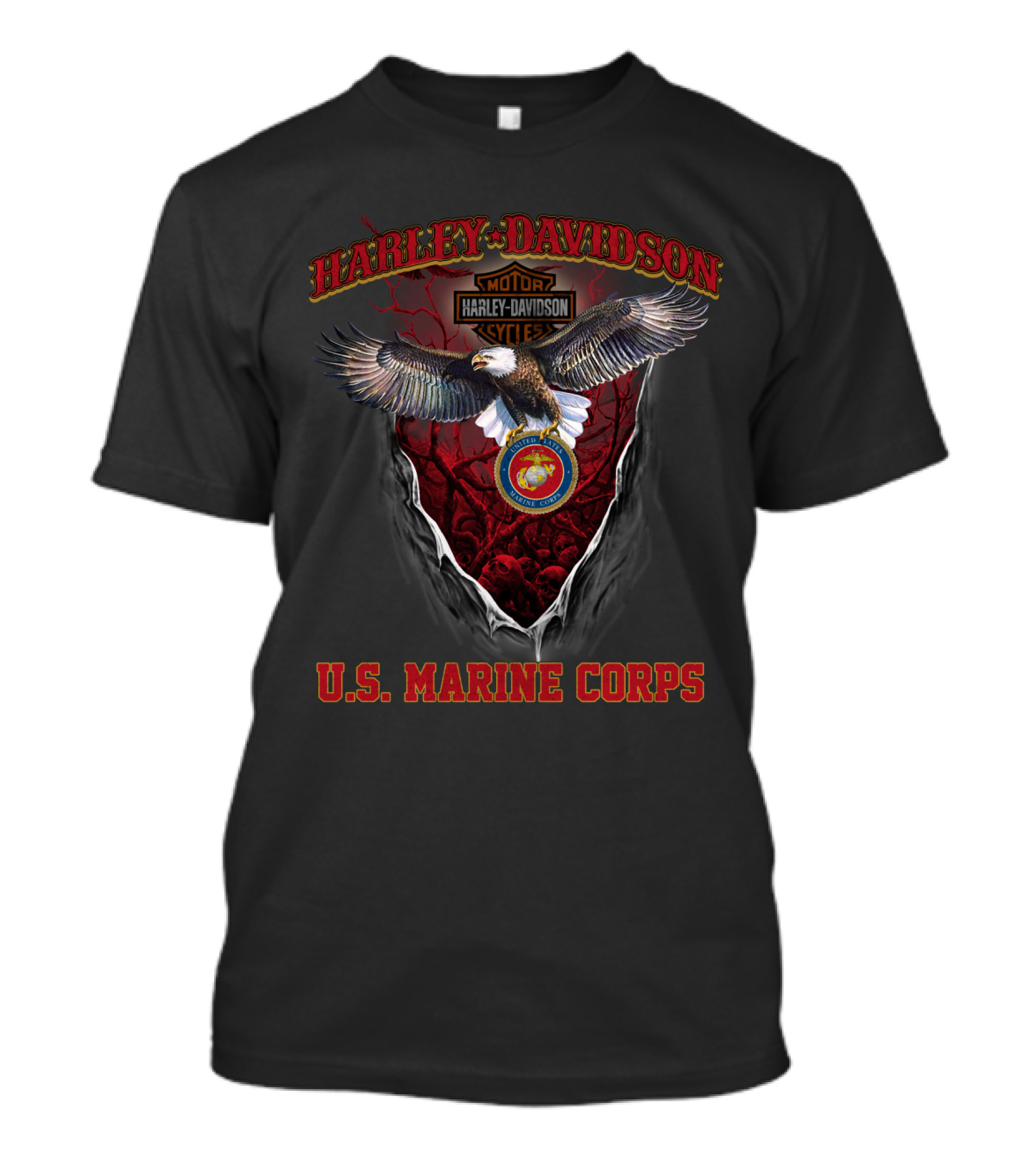 Harley Davidson U.s. Marine Corps Motorcycle Cycle Eagle T-Shirt