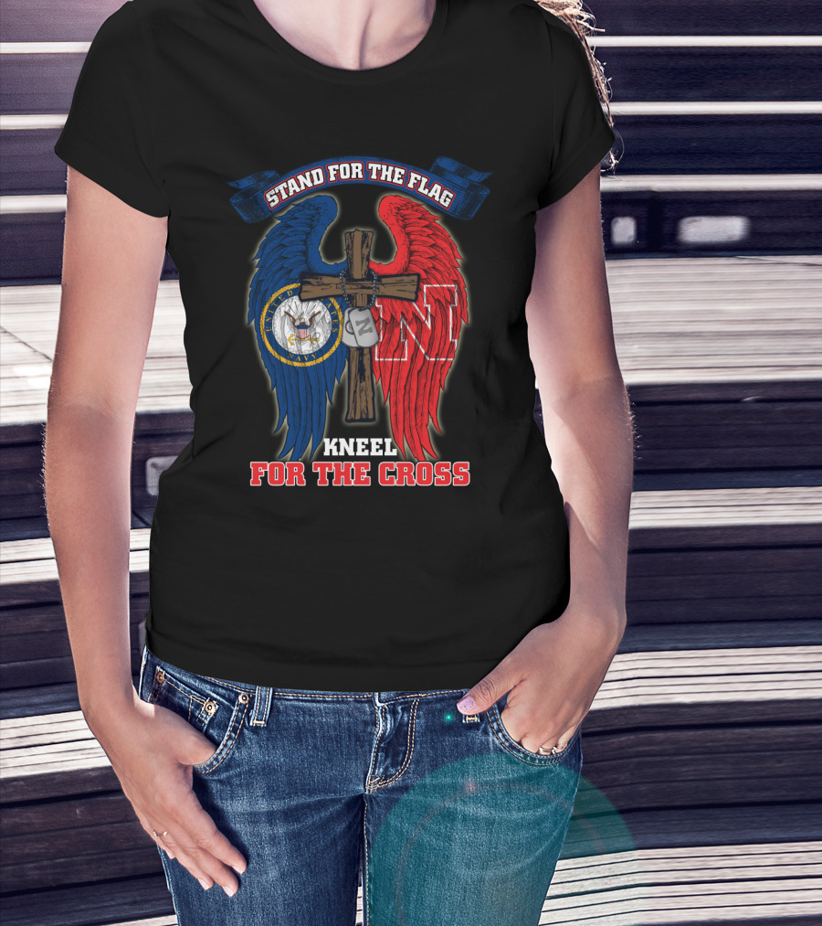 Stand For The Flag Kneel For The Cross Us Navy Nebraska Cornhuskers T-Shirt