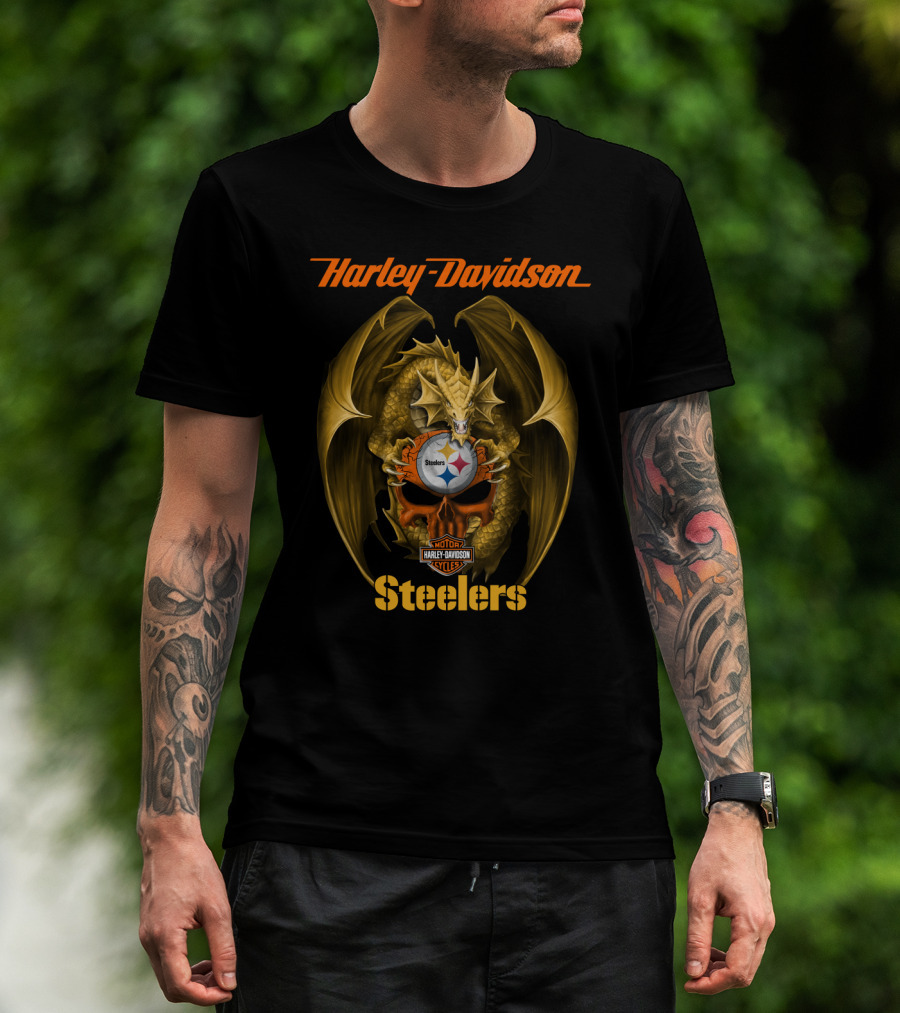 Harley Davidson Pittsburgh Steelers Dragon Nfl Motif T-Shirt
