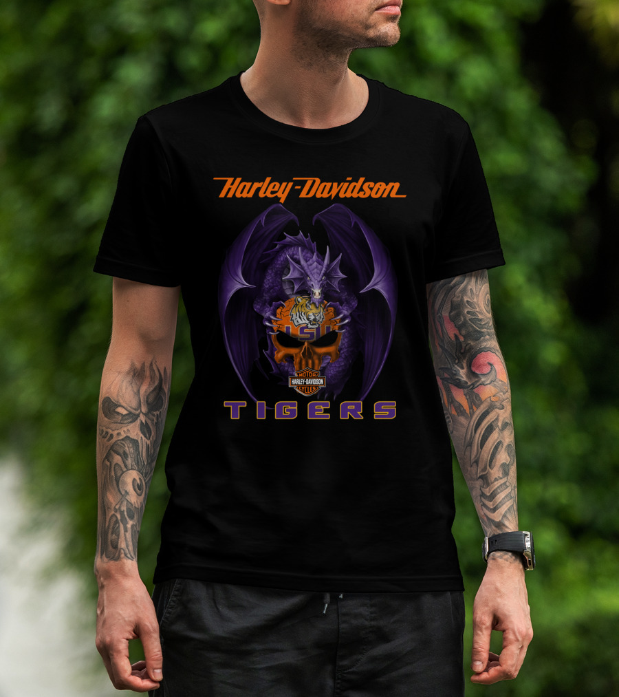 Harley Davidson Motor Cycles Lsu Tigers Dragon T-Shirt