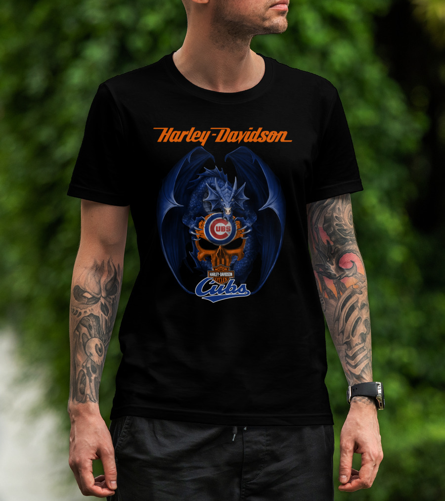 Harley Davidson Chicago Cubs Dragon Motor Cycles T-Shirt