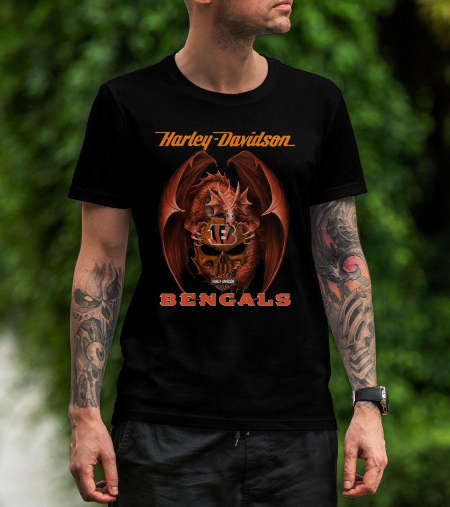 Harley Davidson Cincinnati Bengals Dragon Helmet T-Shirt